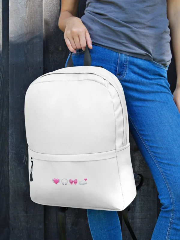 minimalist white backpack with pink aesthetic emojis girlhood by lucys print shop 2 minimalist white backpack with pink aesthetic emojis girlhood by lucys print shop