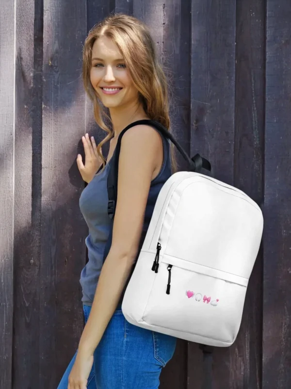 minimalist white backpack with pink aesthetic emojis girlhood by lucys print shop minimalist white backpack with pink aesthetic emojis girlhood by lucys print shop
