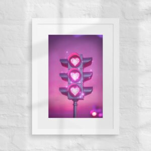 heart shaped traffic lights pink aesthetic framed poster