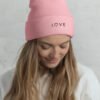 pink aesthetic beanie love by lucys print shop